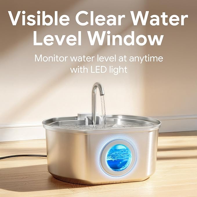 Cat Water Fountain Stainless Steel: 108oz/3.2L Cat Fountain for Drinking | Pet Water Fountain Inside - Automatic Dog Watering Dispenser Bowl - Pet Feeding & Watering Supplies - Water Level Window - Image 7