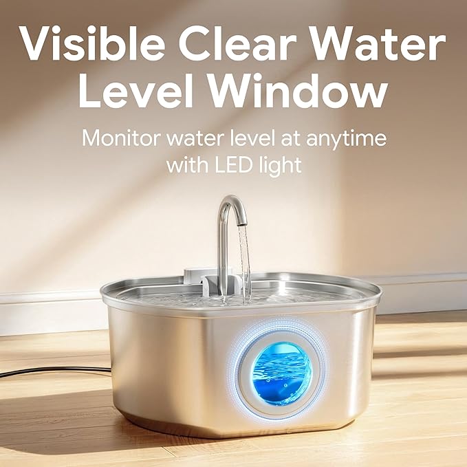 Cat Water Fountain Stainless Steel: 108oz/3.2L Cat Fountain for Drinking | Pet Water Fountain Inside - Automatic Dog Watering Dispenser Bowl - Pet Feeding & Watering Supplies - Water Level Window - Image 7