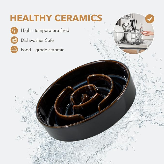 Havniva Raised Slow Feeder Dog Bowls, Elevated Dog Bowls Slow Feeder Set | 3.2 Cups Ceramic Dog Bowl Elevated with Acacia Wood Stand, Raised Dog Food Bowl, Puzzle Slow Feeder for Large Dogs, Non-Slip - Image 8