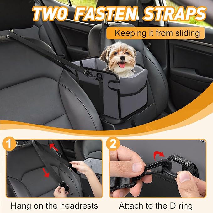 Portable Dog Car Seat for Small Dogs, Puppy Car Seat, Grey | Booster Seat With Safety Leash & Adjustable Straps Keeps Small Dogs Secure. Removable Washable Cushion. Fits Most Cars. - Image 5