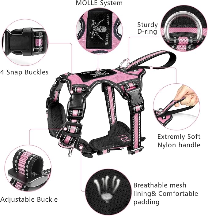 Pet Harness Collar and Leash Set, All-in-one Reflective Dog Harness No Pull with Adjustable Buckles for Puppies, Small, Medium, Large, and Extra-Large Dogs (Large, Pink) - Image 3