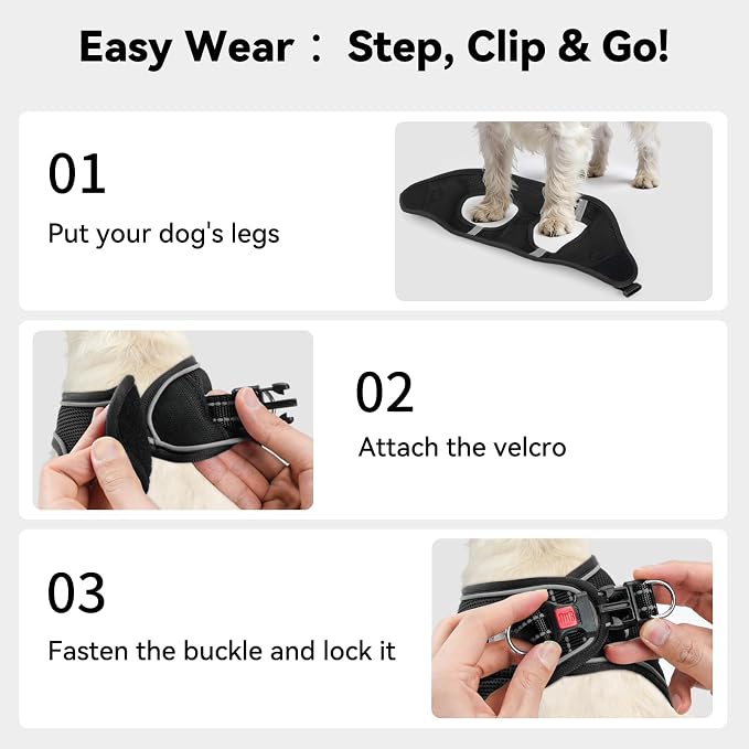 Joytale Step-in Dog Harness, Soft Breathable Mesh, Black S | Adjustable Fit for Small Dogs, Easy Step-in with Secure Fastener, Even Chest Pressure, Reflective For Night Safety, Washable - Image 3