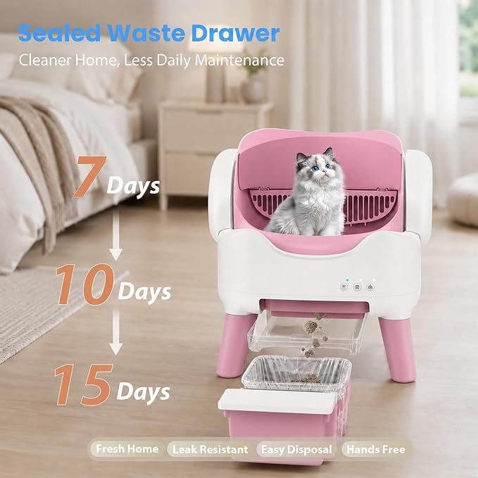 RPZ Automatic Cat Litter Box with APP Control, Open-top Design, 360° Safety Sensors, Self Cleaning Cat Litter Box for Multiple Cats, Litter Mat & 2 Rolls Refill Bags Included - Image 4