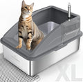 AIPERRO Stainless Steel Litter Box | XL Metal Cat Litter Boxs with Lid | Enclosed High Sided for Big Cats | Anti-Urine Leakage | Non-Stick & Easy to Clean with Litter Mat & Metal Scoop (Dark Gray) by AIPERRO