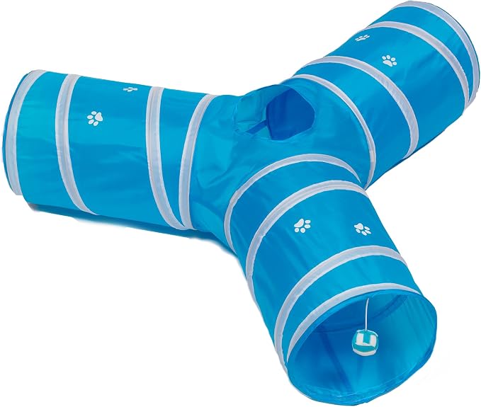 Cat Tunnel - Collapsible 3 Way Play Toy - Tube Fun for Rabbits, Kittens, and Dogs - Aqua by Unknown