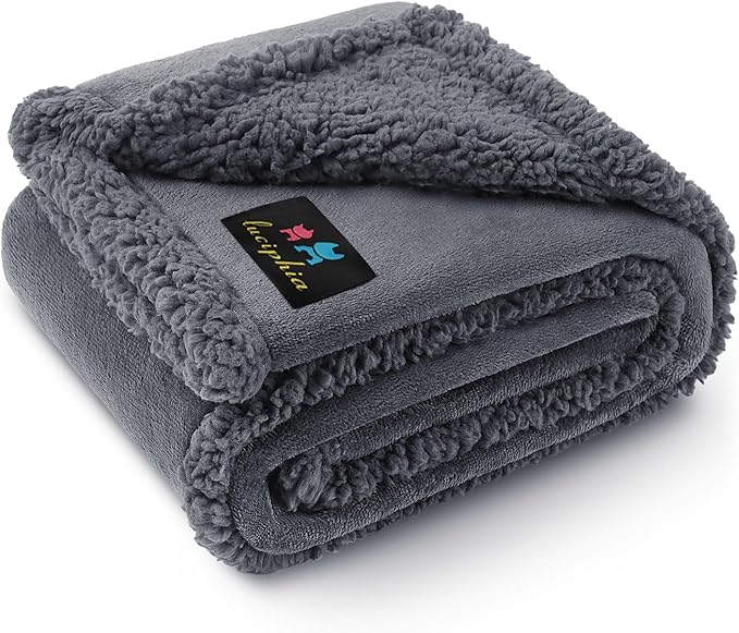 Waterproof Pet Blanket, Liquid Pee Proof Dog Blanket for Sofa Bed Couch, Reversible Sherpa Fleece Furniture Protector Cover for Small Medium Large Dogs Cats, Dark Gray Medium（57" x 40"） | waterproof pet blanket sherpa fleece reversible couch cover bed ... by luciphia