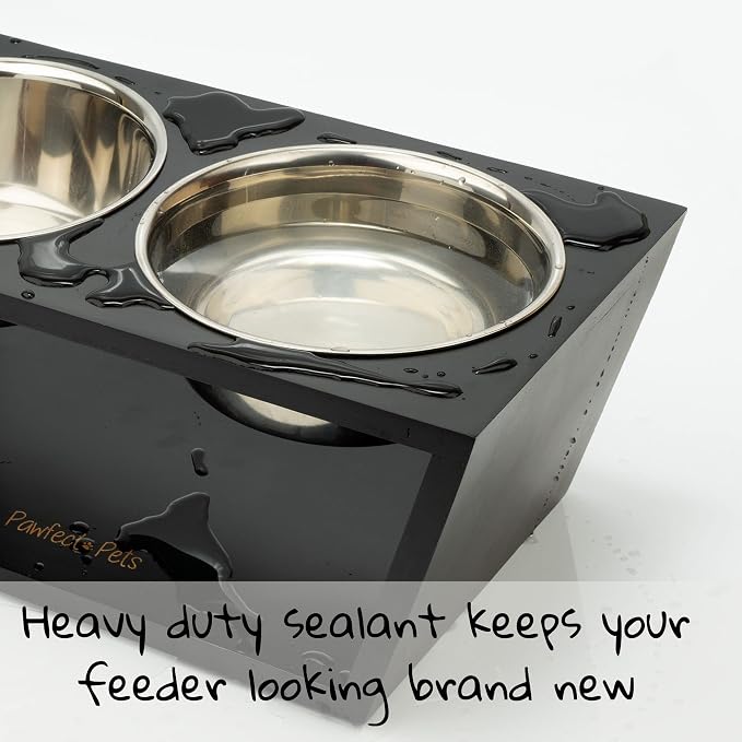 Pawfect Pets Elevated Dog Bowl Stand- 7" Raised Dog Bowl for Medium Dogs. Pet Feeder with Four Stainless Steel Bowls (Black) - Image 3