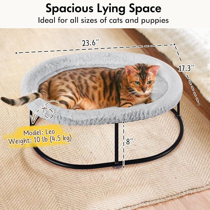 Zoratoo Elevated Cat Hammock, Fluffy Cuddle Cat Bed for Multiple Cats | Portable Raised Pet Bed, Sturdy Metal Frame, Detachable Washable Cover, Oval Shape Cuddle Bed for Sleeping Kittens - Image 4