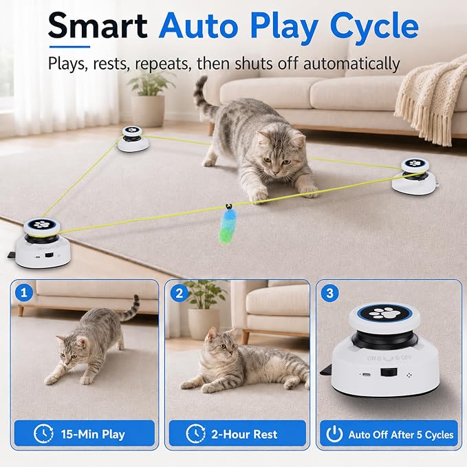Automatic Cat Toy for Indoor Cats, Interactive Cat Chase Toy with Moving Feather Lure, DIY Floor Route Kit, Rechargeable Self-Play Cat Exercise Toy - Image 2