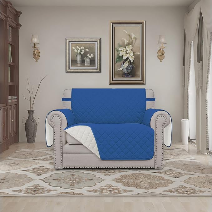 Easy-Going Reversible Couch Cover, Oversized Chair, Blue/Ivory | Machine Washable Slipcover For Dogs, Water Resistant Furniture Mat For Living Room, Non-Slip Sofa Cover, Pet Friendly - Image 2