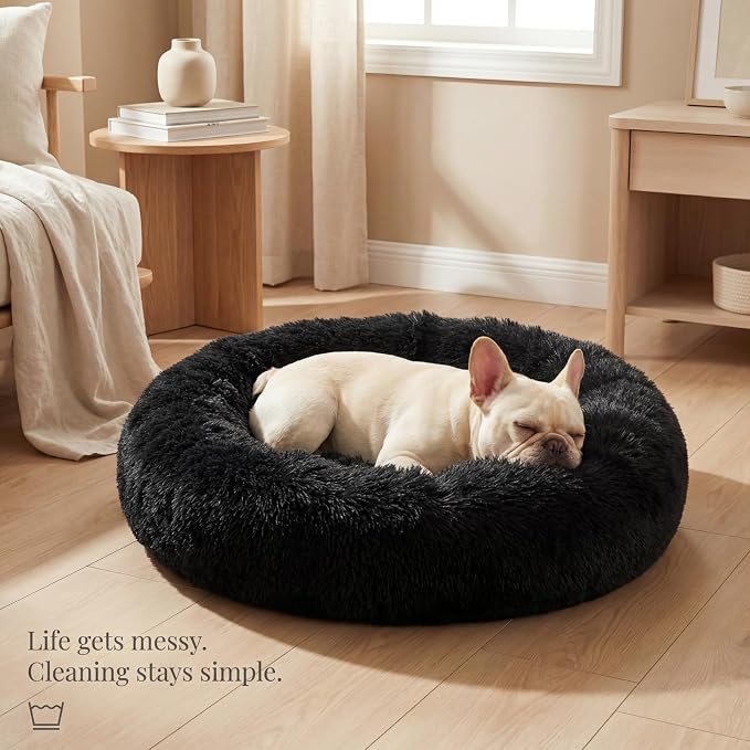 nononfish Puppy Bed for Small Dogs,Calming Donut Plush Pet Bed | Cozy puppy bed with soft plush material and raised rim for secure sleeping comfort. - Image 7