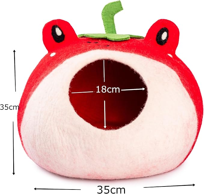 Luxurious Merino Wool Cat Cave - Foldable Hideaway Pod for Indoor Cats - Premium Felt Kitten Pet Enclosure - Covered Cat House for Ultimate Cozy Comfort by Woolygon (Red Frog) - Image 4