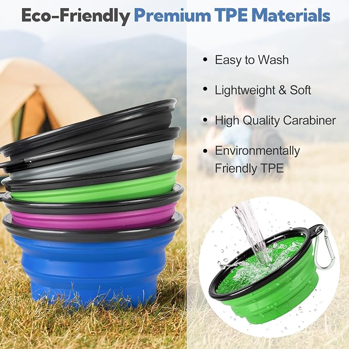 Collapsible Dog Bowl for Travel,2-Pack 12oz Pet Portable Water Food Bowls | Silicone Pet Foldable Bowl with 2 Carabiner Clips, Travel Water Bowl, Food Dishes Bowl, for Camping, Hiking, Walking - Image 6