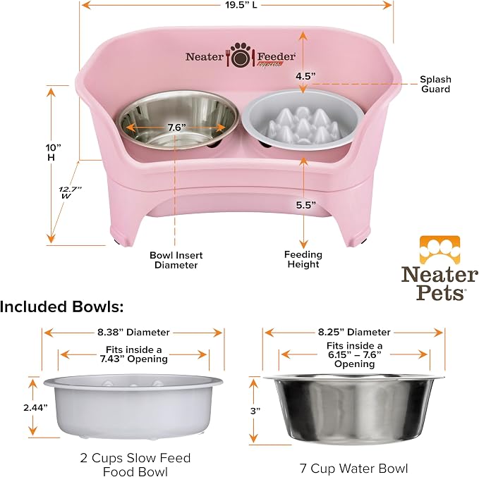 Neater Feeder Express Mess Proof Dog Bowls Elevated for Medium and Large Breed – Made in USA – No Spill Raised Slow Feeder Elevated Dog Bowl Stand, Slow Feed Food and Water Bowl Set, Pink - Image 9