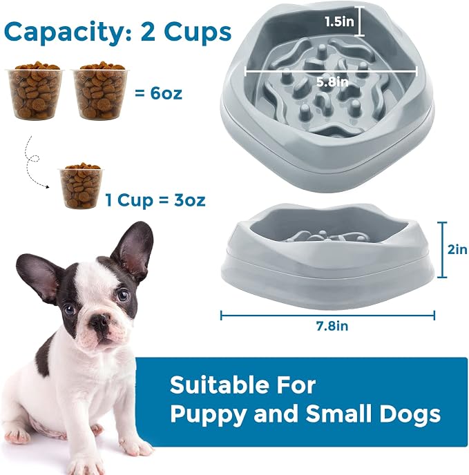 VANNON Slow Feeder Dog Bowls Non Slip Puppy Bowl Durable Dog Puzzle Feeder Bloat Stop Food Bowls for Puppy and Small Dogs, BPA Free, 2 Cups, Grey - Image 2