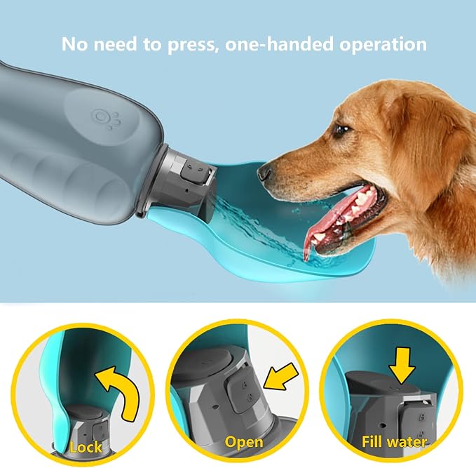 Kalimdor Dog Water Bottle, Leak Proof Portable Puppy Water Dispenser with Drinking Feeder for Pets Outdoor Walking, Hiking, Travel, Food Grade Plastic (27oz Pink) - Image 4