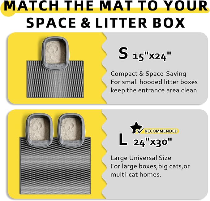 Cat Litter Mat, 30"x24", Waterproof, Easy to Clean (Grey-2Pack) | Double-Layer Honeycomb for Effective Litter Trapping, Premium Durable EVA, Non-Slip, Paw-Friendly Soft Surface - Image 6