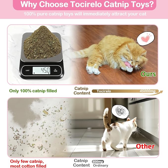 Tocirelo Catnip Toys for Cats, 100% Pure 45000mg Organic Natural Catnip | 3Pack Funny Pink Cat Nip Toys Bite-Resistant, Safe Kitten Teething Kicker Toys for Indoor Cats, Soft Plush Cat Chews 5.9inch - Image 2