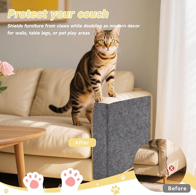 Cat Scratch Furniture Protector, 39.3''x15.8'' Trimmable DIY Self-Adhesive, Durable Corner Scratcher Couch Protectors from Cat Claws for Sofa, Tree Shelves & Scratching Posts (Dark Gray) - Image 5