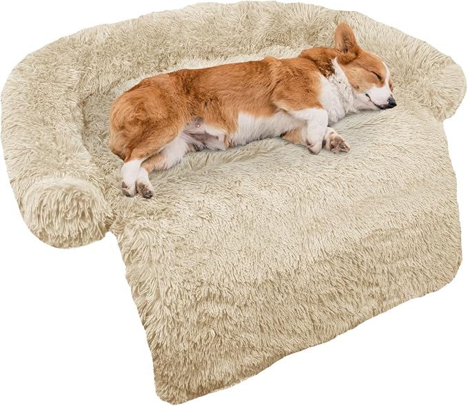 Calming Dog Bed Fluffy Plush Dog Mat for Furniture Protector with Removable Washable Cover for Large Medium Small Dogs and Cats (Medium, Beige) by GGIB