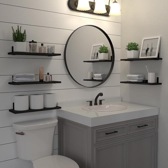 DOLLFIO Floating Wall Shelves, Decor & Storage, Black, 16.5'', 5Pcs - Image 2