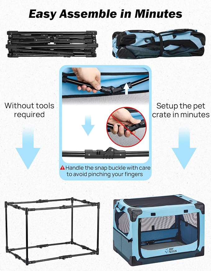 JOYTUTUS Collapsible Dog Crate, 26 Inch Portable Pet Crate for Car, Travel Dog Kennel Foldable Dog Crate for Medium Dog 44lbs, Soft Cat Carrier Fit for Indoor & Outdoor/Car Back Seat/Trunk (Blue) - Image 6
