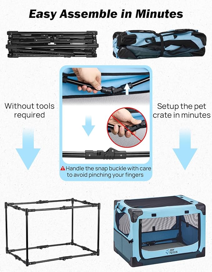 JOYTUTUS Collapsible Dog Crate, 38 Inch Portable Pet Crate for Car, Travel Dog Kennel Foldable Dog Crate for Large Dog 70lbs, Soft Cat Carrier Fit for Indoor & Outdoor/Trunk (Blue) - Image 5