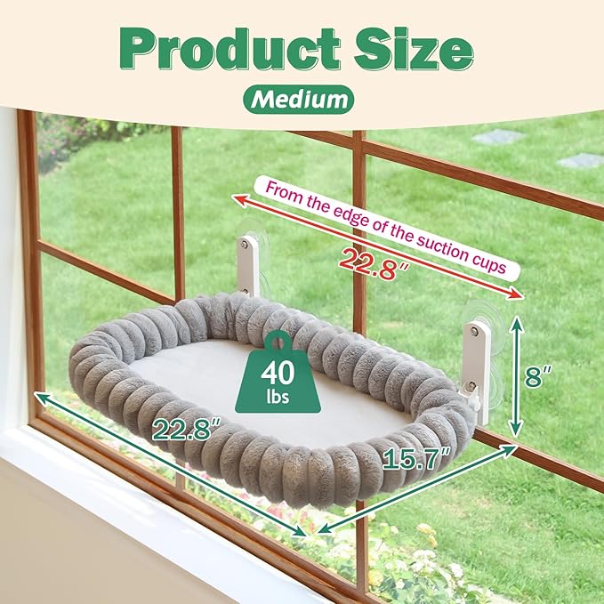 Zakkart SnugCloud Foldable Cat Window Perch - Cordless, Ultra Soft Machine Washable Bed with 4-Sided Bolster, Metal Frame - Window Hammock for Large Cats and Kittens (Gray, Medium) - Image 3