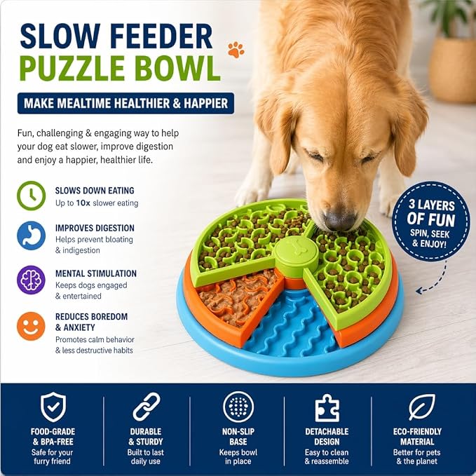 3-Level Slow Feeder Dog Bowls - Non-Slip Interactive Dog Puzzle Toy - Image 8