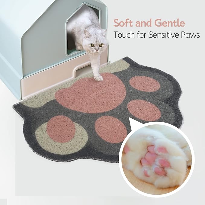 Cute Cat Litter Mat 24”x16”, Litter Box Mat, Litter Trapping Mat, Soft on Kitty Paws, Easy Clean, Anti Slip, Pet Accessories, Door Floor mats - Grey Pink - Image 7