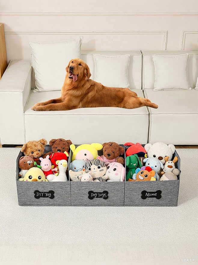 Qozary Large Dog Toy Basket with Diy Tag - Collapsible Dog Toy Bin, Fabric Personalized Storage Box, Trapezoid Storage and Organizer for Pet Supplies (Gray, Extra Large 47"x13.4") - Image 7