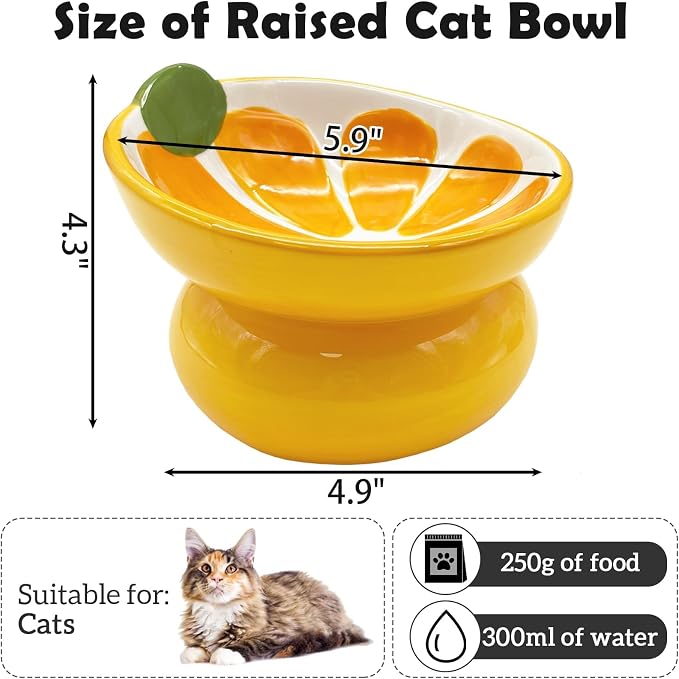Hamiledyi Ceramic Raised Cat Bowls 15° Tilted Elevated Kitten Food Water Bowl Shallow Whisker Fatigue Kitty Dish Fruit Pet Feeding Bowls Feeder for Indoor Cats Small Dog (Yellow Orange) - Image 5