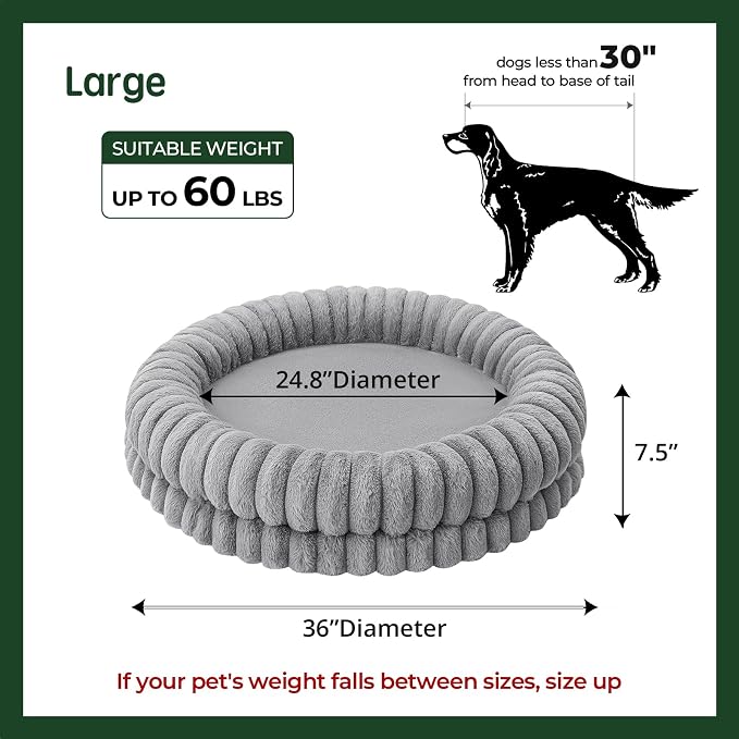 BALANCE Luxury Donut Dog Bed, 30 Inches Round Dog Bed Medium Size Dogs Washable, Orthopedic Calming Dogs Bed for Pets with Anti-Slip Bottom, Gray - Image 5