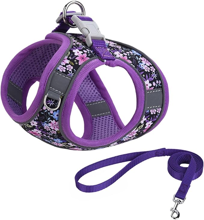 Step in Dog Harness No Pull Flower Adjustable Soft Mesh Harness | Padded Reflective Pet Vest Harness and Leash Set for Small Medium Dogs - Image 2