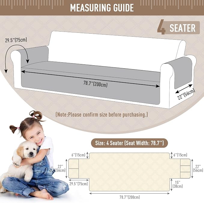 TAOCOCO Waterproof Large Couch Covers for Dogs, Non Slip Sofa Cover, 78.7'' | Washable Oversized Couch Covers with Arms for 3 Cushion Couch, Dog Sofa Cover Protector, Pockets & Backless Design, Chocolate - Image 6