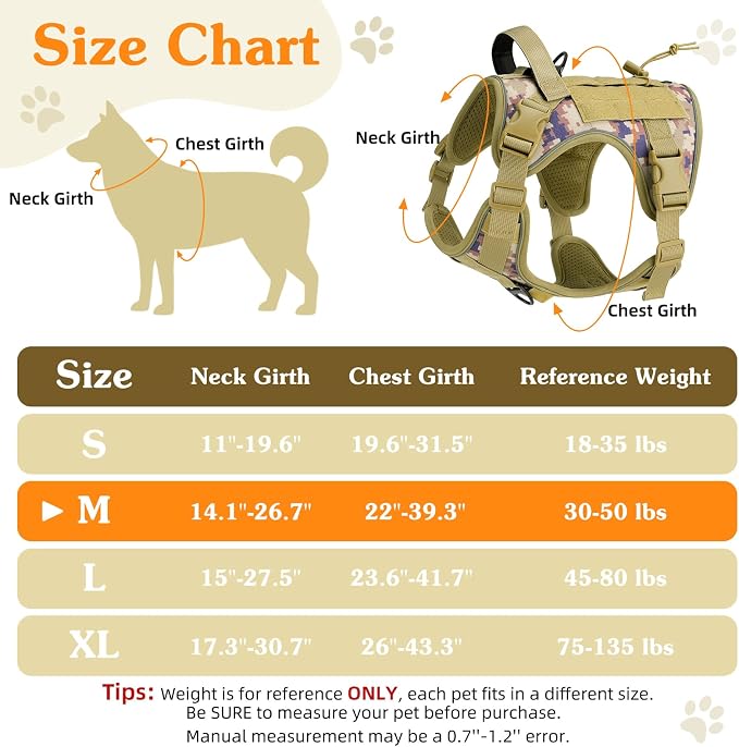 VavoPaw Heavy Duty Tactical Dog Harness for Medium Dog, No Pull Adjustable | Pet Harness Reflective Service Training Easy Control Pet Vest Military K9 Working Dog Harnesses（Desert Camouflage, M） - Image 2
