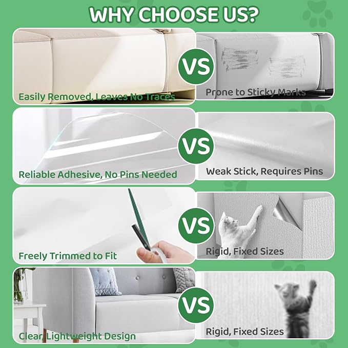 Cat and Dog Scratch Furniture Protector, 197" x 17" Transparent Self-Adhesive Cat Scratch Protector, Couch Corner Door Wall Bed Anti-Scratch Guard with Scraper - Image 4