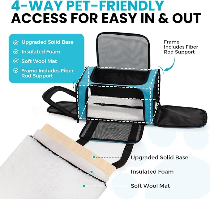 Soft-Sided Cat Carrier 18x11x11 in Expandable Travel Pet Bag 15LBS | For Cats and Small Dogs with Anti-Scratch Mesh Washable Mat Collapsible Escape-Proof Airline Approved with Shoulder Strap - Image 3