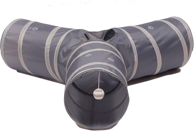 Cat Tunnel - Collapsible 3 Way Play Toy - Tube Fun for Rabbits, Kittens, and Dogs - Grey - Image 2