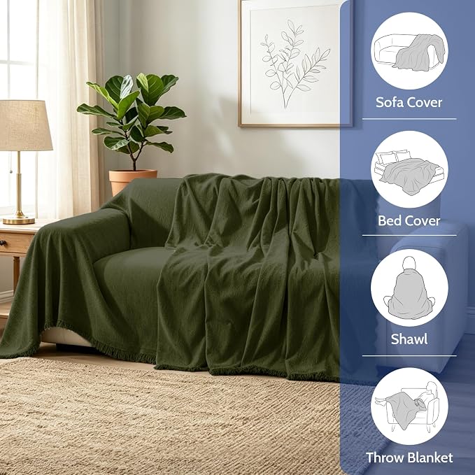 Chenille Couch Cover for Dogs Washable Boho Throw Blanket Washable | 71"×150",Grass Green, Soft Chenille, Tassel Design, Pet Friendly, Furniture Protector, for Couch, Sofa, Bed, Living Room - Image 7