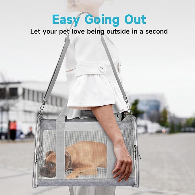 Cat Dog Carrier for Small Medium Cats Pet Carrier Bag for Cats Puppies Portable Dog Carrier Soft Pet Travel Carrier for Pet Bag Carrier Airline Approved Dog Cat Carrier (Large, Grey) - Image 4