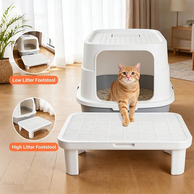Cat Step Ramp Adjustable Litter Box Step with Filter Function, White | Elevated Double Layer Litter Box Ramp for Kitten & Old Cats, Easy Cleaning Litter Box Step Stool for Automatic Cat Litter Box - Image 7