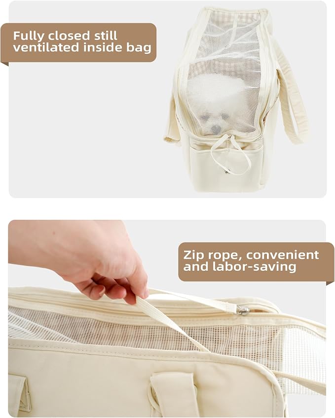 ONECUTE Dog Purse Carrier for Small Dogs Rabbit cat with Large Pockets, Cotton Bag, Dog Carrier Soft Sided, Collapsible Travel Puppy Carrier (Beige, 13.6" L x 6.5" W x 10" H) - Image 4