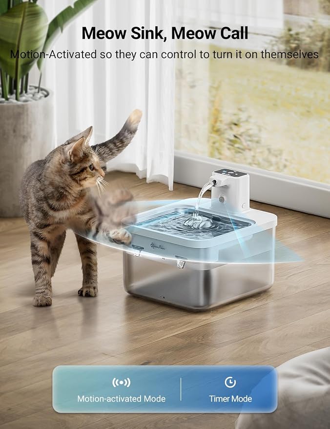 DownyPaws Cat Water Fountain Cordless, Pet Fountain, 84oz/2.5L, White Pro | Wireless Cat Drinking Water Fountains for Cats Indoor, Fursink , Battery Operated, Motion Sensor, Ultra Quiet Pump, BPA-Free - Image 3