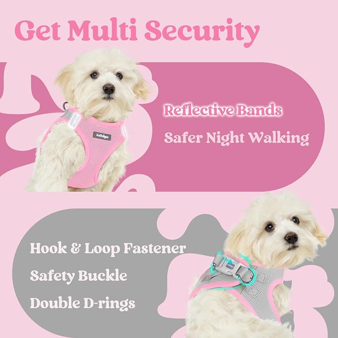 rabbitgoo Step-in Small Dog Harness, Puppy Vest for Small Medium Sized Pet | Easy Put on and off, Lightweight, Soft, Breathable Quick-Dry Air Mesh for Comfortable Secure Walking, Light Pink & Gray L - Image 8
