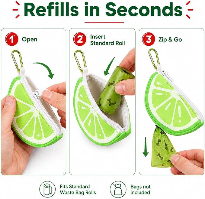 Dog Poop Bag Holder for Leash Lime Shape Pet Outdoor Accessory | Thin Lightweight Dog Waste Bag Carrier with Storage Pouch, Leash Attachment for Walking, Travel, Beach - Image 6