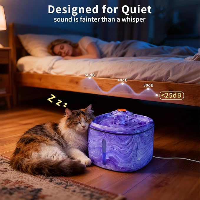 Cat Water Fountain Purple: Automatic Flower Pet Water Fountain for Cats Indoor-84oz/2.5L, Cute Cat Fountain for Drinking, LED Blue Light, Upgraded Ultra Quiet Pump, Gifts for Cats, Dogs (8Filters) - Image 5