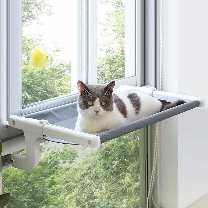 Cat Window Perch, Cat Hammock Window Seat with Sturdy Metal Frame for Large Cats and Kittens, Easy to Adjust for Windows & Bedsides, No Suction Cup No Drilling - Image 8