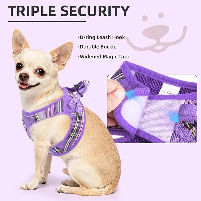 PUPTECK Dog Harness, Collar and Leash Set No Pull for Small Medium Sized | Plaid Puppy Step-in Escape Proof Reflective No Choke Pet Cat Adjustable Walking Vest - Image 5