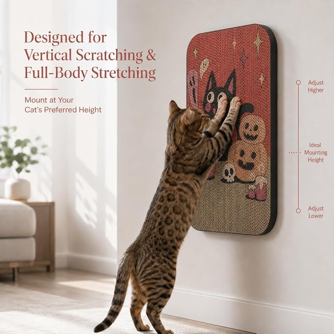 2 Pack Cat Wall Scratcher, Art Cat Scratching Board for Cats | Wall Mounted Cat Scratch Pad, Water-Based Ink, Hook&Loop Strips, Floor or Wall Use, 16.7x11x1 Inch, Pumpkin - Image 7